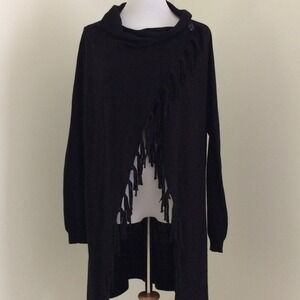 Linea Domani Sweater Womens Large Wool Blend Whimsigoth Fringe Black Open Witchy